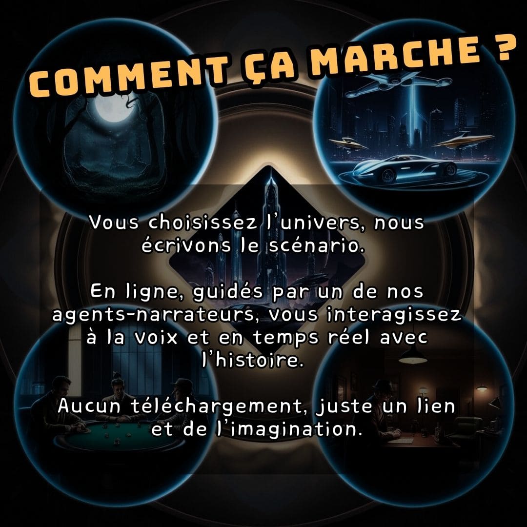 Différents univers d'aventures immersives sont représentés dans des bulles interactives, comme une invitation à en choisir une.
