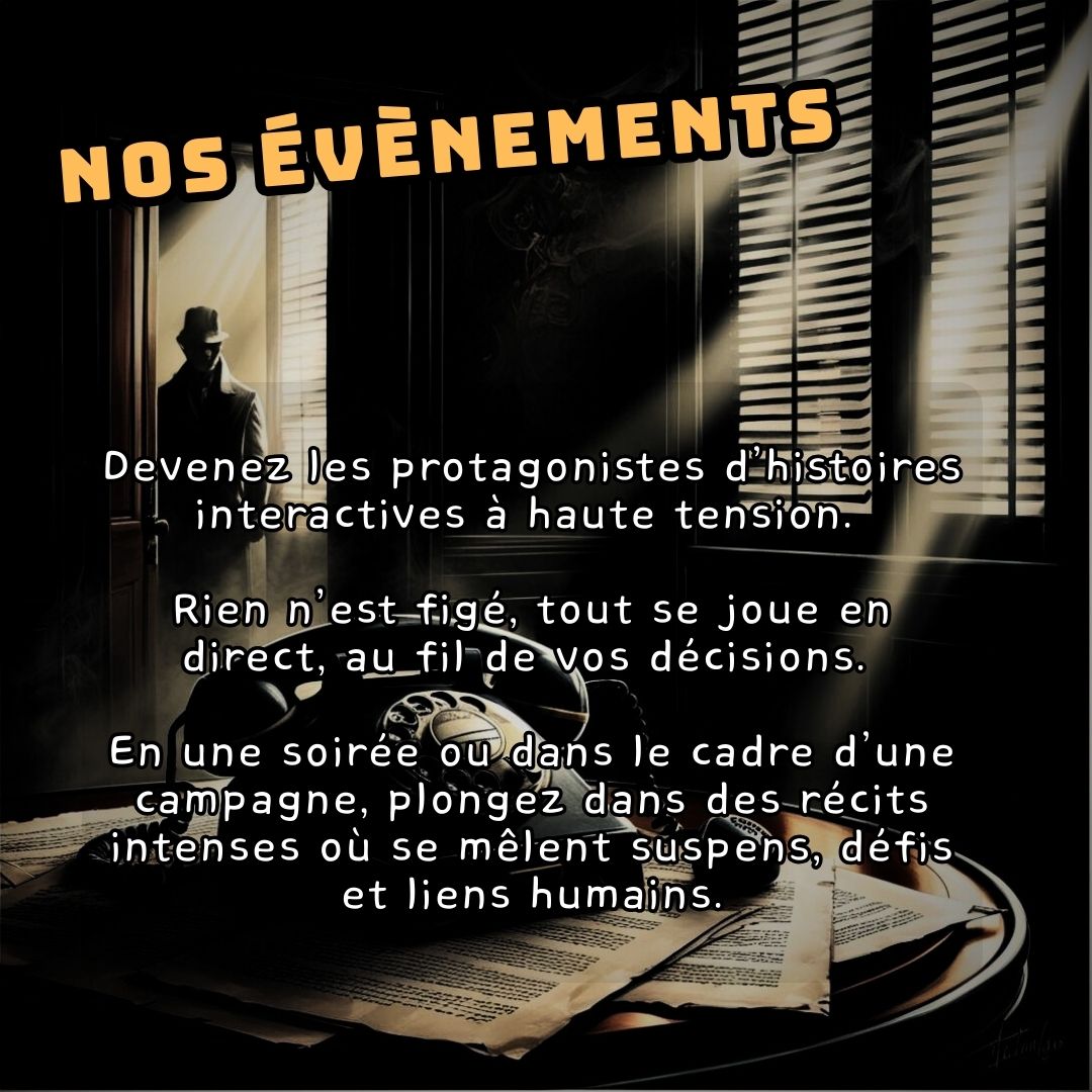 Image de polar noir avec un téléphone à cadran au premier plan et une silhouette sombre coiffée d'un chapeau fedora en arrière plan